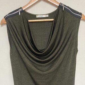 Ricki’s Drape Neck Sleeveless Top Olive Green XS Shoulder Zip Detail